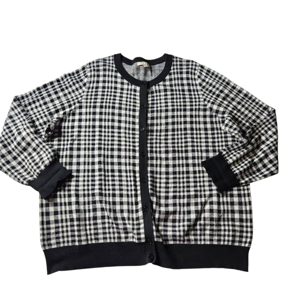 Plus Size Cardigan Sweater Size 1X 22-24 Black White Check Plaid